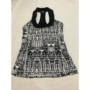 Lululemon Athletica Black White Abstract Print Racerback Tank Top Women Size 8